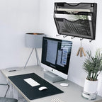 EASEPRES 3 Pocket Mesh Hanging File Organizer with Key Holder Hooks & Nametag Label, Wall Mounted Mail Paper Document Folder Clipboard Storage Organization Magazine Rack for Office Cubicle, Black