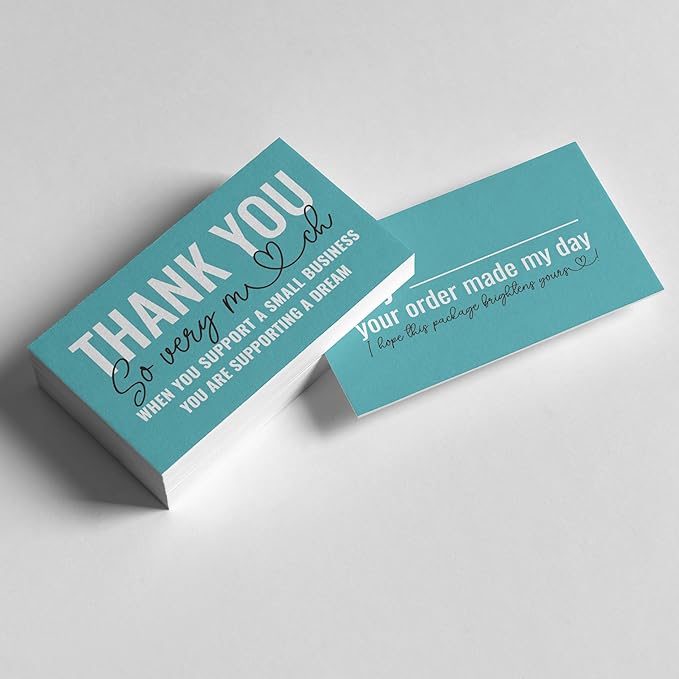 ITZAMNA Thank you for supporting small business cards Customer appreciation note cards Pink Script with Heart Pack of 100 Bird egg color