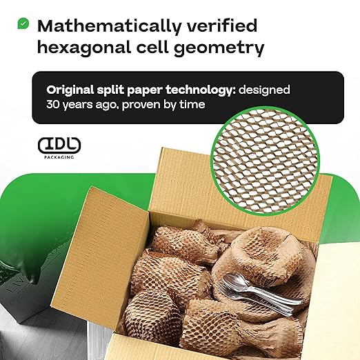 IDL Packaging 15.25" x 300' Refill Roll (Pack of 2) for MP-300W HexcelWrap Honeycomb Packing Paper Station, White - Natural Kraft Paper with Interlocking Slit Design for Shipping and Moving