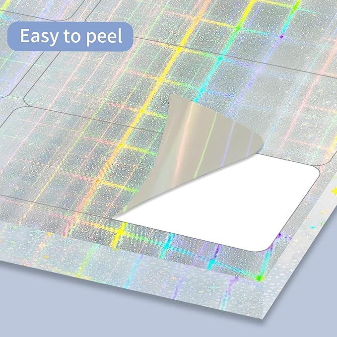 STARLIBOO 1" x 2-5/8" Address Labels- Holographic Color Stickers for Laser/Ink Jet Printer mailing Labels 8.5"×11"- Holographic Silver/ 30 per Sheet