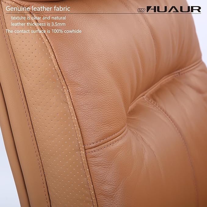 Genuine Leather Modern Executive Chair High-Back Support 90 to 150 Degrees Tilt and Upholstered Home Desk Chair with Base 400LB Capacity Swivel Computer Office Chair (Orange)