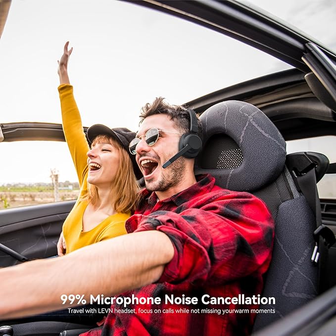 LEVN Trucker Headset, Trucker Bluetooth Headset with Noise Cancelling Microphone & Mute Button, Bluetooth Headsets V5.2 Multipoint for Work from Home/Cell Phone/Computer/Zoom/Teams/Truck Driver