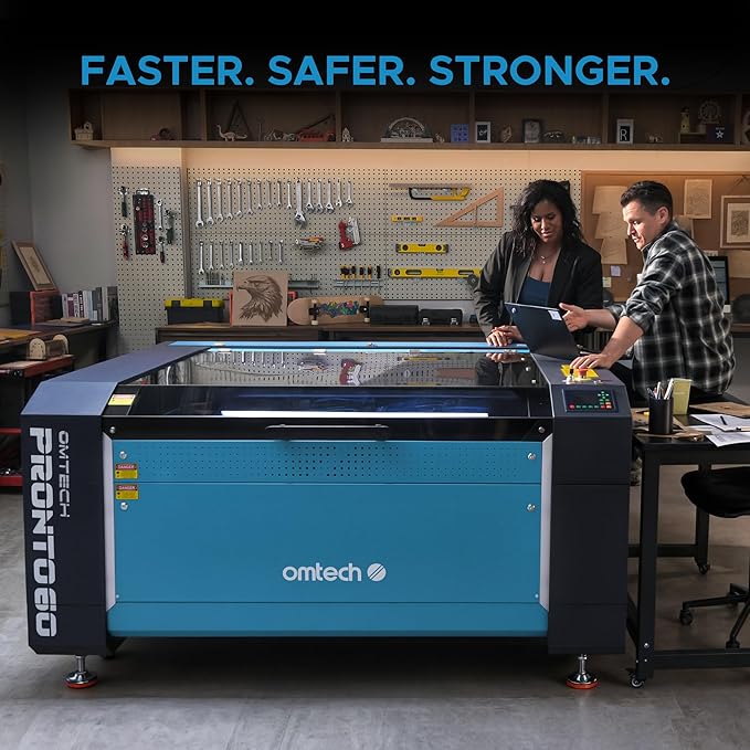OMTech Pronto 130W CO2 Laser Engraver with Water Chiller | 51" × 35" Laser Cutting Machine with Autofocus | 2-Way Pass, Air Assist, Red Dot Pointer | Ideal for Wood, Glass, Acrylic, and More