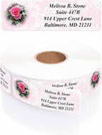 Romantic Rose Designer Rolled Address Labels with Elegant Plastic Dispenser