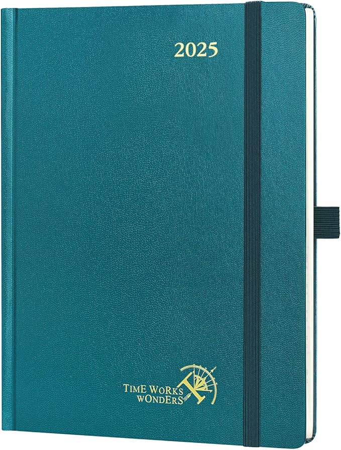 POPRUN 2025 Planner (Medium Size 8.5''x 6.5'' Hardcover) - Daily Weekly and Monthly Calendar Agenda 2025 Appointment Book with Hourly Time Slots, Monthly Tabs, 100 GSM - Pacific Green