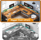 SEDETA L Shaped Desk with 6 Drawer, 108" Home Office Desk with File Drawer & Power Outlet, Corner Computer Desk with Monitor Shelf, Two Person Desk, Gaming Desk with Led Lights, Rustic Brown