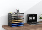 EasyPAG 14-Slot Mesh Desk File Organizer with Handle, Metal Frame Paper Tray for Classroom/Office/Home - Easy Assembly, Durable Tiered Sorter & A4/Letter Size, Black