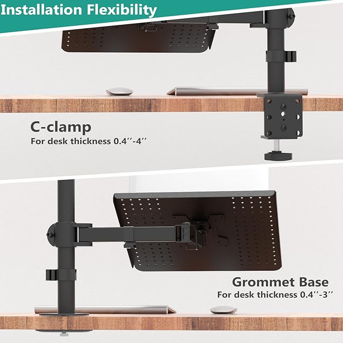 WALI Dual Monitor Stand, Laptop and Monitor Stand for 2 Screen 1 Laptop Notebook, Extra Tall Desk Mount for Monitor up to 27 inch, Notebook up to 17 inch (M002XLLP), Black