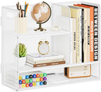 Marbrasse 3-Tier Desk Shelf Organizer with Handle, Desktop Bookshelf File Holder, Mesh Display Shelf Organizer Storage Rack for Office, Home, Supplies, Kitchen (White)