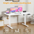 Himimi Electric Standing Desk 55 x 24 inch for Home Office,Sit-Stand Adjustable Desk with Memory Presets,Height Adjustable Desk for Gaming/Working,Free Hook, Lockable Wheels,Mouse Pad,White