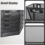 EASEPRES 5 Pocket Mesh Hanging Wall File Organizer, Wall Mounted Mail Paper Document Folder Holder, Clipboard Storage Organization Magazine Rack with Nametag Label for Office Home School, Black