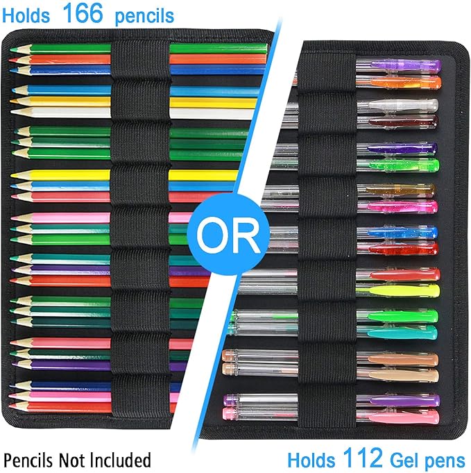 YOUSHARES Colored Pencil Case 166 Slots Pen Case Organizer with Handy Wrap & Zipper, Multilayer Holder for Prismacolor Colored Pencils & Gel Pen (Sports Cat)