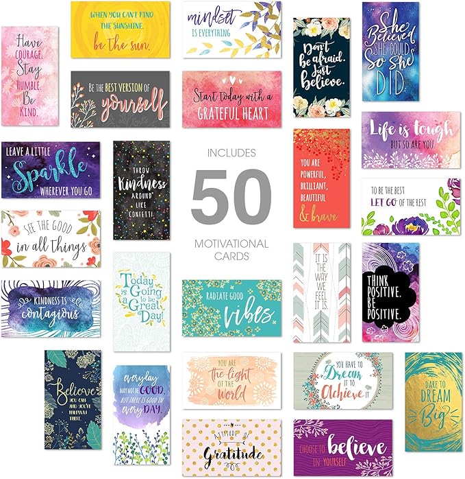 Canopy Street Inspirational Quote Cards / 50 Positivity Cards / 25 Uplifting Designs / 2" x 3.5" Flat Mini Motivational Business Card Sized Notes/Made In The USA