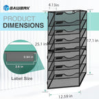 8-Tier Wall File Organizer Hanging Wall File Holder Wall Mount Paper Folder Organize, Mesh Magazine Document Mail Organizer Wall Organizer for Office School Home, Black