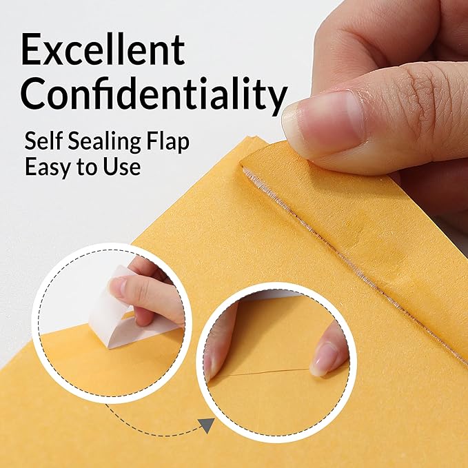SUNEE 6x9 Envelopes Self-Seal Catalog Mailing Envelopes -100 Count, Ultra Strong Quick-Seal, 6x9 inch Brown Kraft Manila Envelopes Security Envelopes