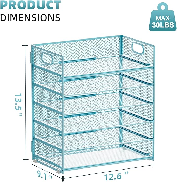 Marbrasse 2 Pack Desk Organizer with Handle, 6 Tier Paper Letter Tray, Mesh Desk File Organizer for Office, School and Home - Blue