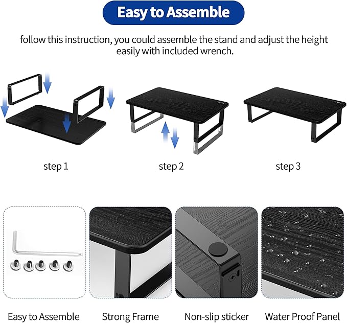 BESIGN MS01 Monitor Stand Riser, Height Adjustable Laptop Stand, Computer Monitor Stand for Monitor, Computer,Laptop,Printer (Black)