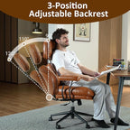 Faux Leather Executive Office Chair - Big and Tall Ergonomic Home Office Chair,Reclining Computer Desk Chair with Lumbar Support,Adjustable Task Chair Swivel Rolling PC Chair with Wheels,Browm,PU