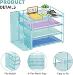 Marbrasse Desk Organizer and Accessories，4-Tier Paper Letter Tray Organizer with File Holder，Desk Accessories & Workspace Desktop Organizers for School Home Office Supplies (Blue)