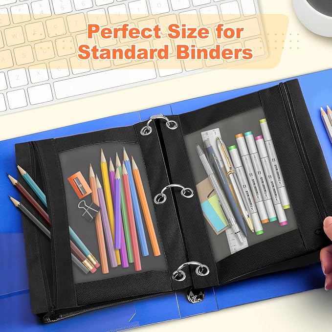 Shemira Pencil Pouch for 3 Ring Binder, 36 Pack Black Pencil Pouches Bulk, Pencil Pouch with Smooth Zipper, Zipper Pencil Pouches, 3 Ring Binder Pencil Pouchs, Clear Window Pencil Case Pouch