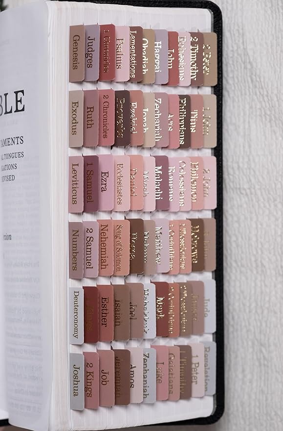 UPAFEXXI-Laminated Bible Tabs for Women and Men (Gold Foil Embossed Lettering) Reposition Large Print tabs, Easy to Read and Apply, 80 Bible Chapters Labels for Easy Navigation(Earth Tone Theme)