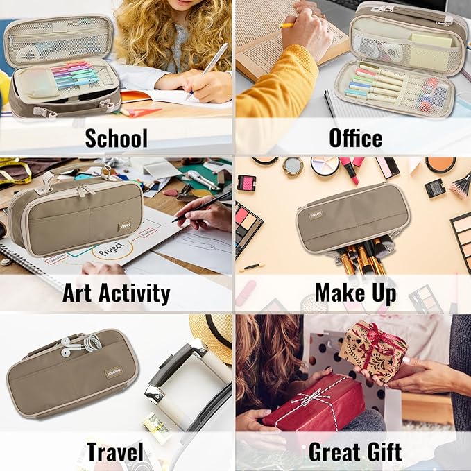 Pencil Case, Large Capacity Pencil Case Organizer; Double Zipper Storage Bag; Big Pencil Pouch for College School Office Teen Girl Boy Men Women Adult