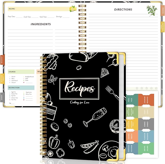 GOLDPEI Blank Recipe Book to Write in Your Own Recipes, Blank Cookbook with 175 Pages for Family Cooking Lover, Recipe Notebook with Tab Sticker Sheets, Recipe Journal, Hardcover, 7.5" x 9.5"