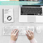 Wireless Keyboard and Mouse Combo, Ergonomic Full Size Typewriter Retro Round Keycaps Keyboard, Compatible with Windows, PC, Perfer for Home and Office Keyboards（White）