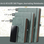 ZXHQ A4 360 Pages Lined Journaling Notebooks with Pen, Journals for Women Men Writing Notebook, Brown Edge, Hardcover, A4 Size 8.5'' x11'' Grey