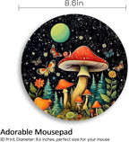 Mushroom Mouse Pad, Round Mouse Pads for Desk, Small Mini Travel Mousepad with Non-Slip Rubber Base for Work Wireless Computer Laptop, Cute Office Desk Accessories, 8.6 x 8.6 inch