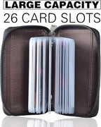Easyoulife Genuine Leather Credit Card Holder Zipper Wallet With 26 Card Slots