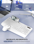 Wireless Keyboard and Mouse Combo - Full-Sized Ergonomic Keyboard with Wrist Rest, Phone Holder, Sleep Mode, Silent 2.4GHz Cordless Keyboard Mouse Combo for Computer, Laptop, PC, Mac, Windows,White
