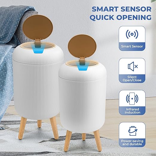 2 Pack Automatic Trash Can 12L /3 Gallon and 10L /2.64 Gallon Bathroom Trash Bin with Lid Touchless Small Smart Motion Sensor Garbage Cans for Kitchen, Bathroom,Living Room and Bedroom