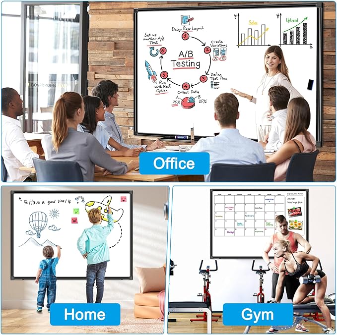 H-Qprobd 48"x36" Magnetic White Board Dry Erase Wall Mount Whiteboard - Office Home Classrooms White Board Hanging Writing Board with Black Aluminum Frame