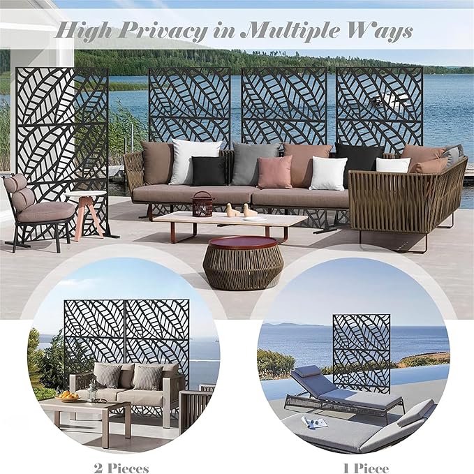 NicBex Room Divider 1 Panel Room Dividers with Leaf Pattern Design Partition Room Dividers and Metal Privacy Screens Wall Divider for Outdoor, Room Separation,48.31" W x 15.75" D x 70.75" H, Black