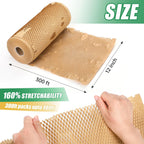 12"x300Ft Honeycomb Packing Paper & Bubble Wrap for Moving - FSC Certified Recyclable Packaging Kit with 40 Pcs Fragile Stickers & Safety Cutter (Eco-Friendly Heavy Duty Protection)