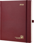 POPRUN 2026 Planner (Large Size 8.5''x 10.5'' Hardcover) - Daily Weekly and Monthly Calendar Agenda 2026 Appointment Book with Hourly Time Slots, Monthly Tabs, 100 GSM - Burgundy