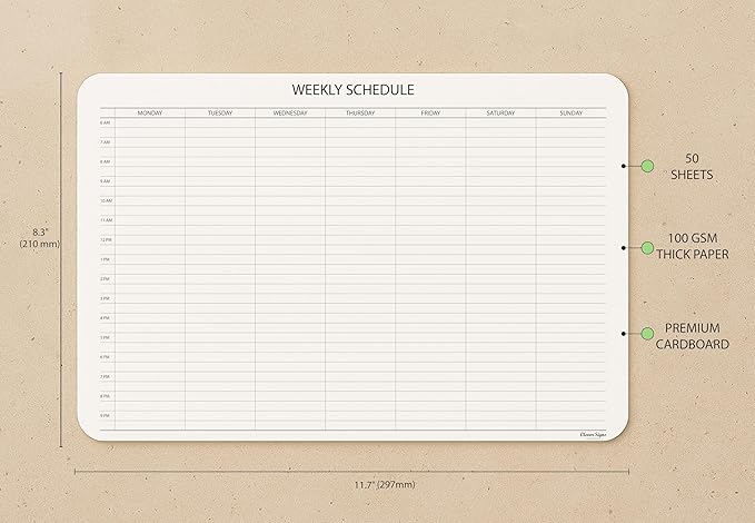 Schedule Pad, Tear Off Undated Weekly Planner Notepad, A4 Size (8,3" X 11,7"), Premium Thick Paper with Cardboard Back Support, Weekly Desk Planner by CLEVER SIGNS
