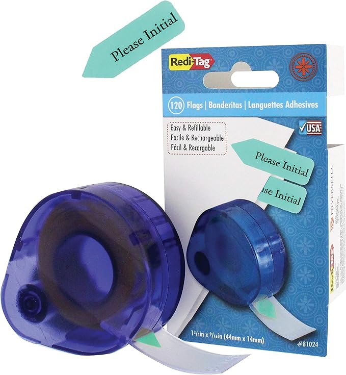 Redi-Tag Please Initial Printed Arrow Dispenser Flags, 120 Flags per Dispenser, 1-7/8 x 9/16 Inches, Mint (81114) (Pack of 2)