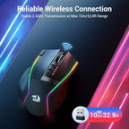 Redragon Wireless Gaming Mouse, Ergonomic Mouse 16000 DPI with Rapid Fire Key, 9 Macro Buttons, 170-Hour Durable Power Capacity and RGB Backlight Wired/Wireless Mouse for Laptop/Mac/PC