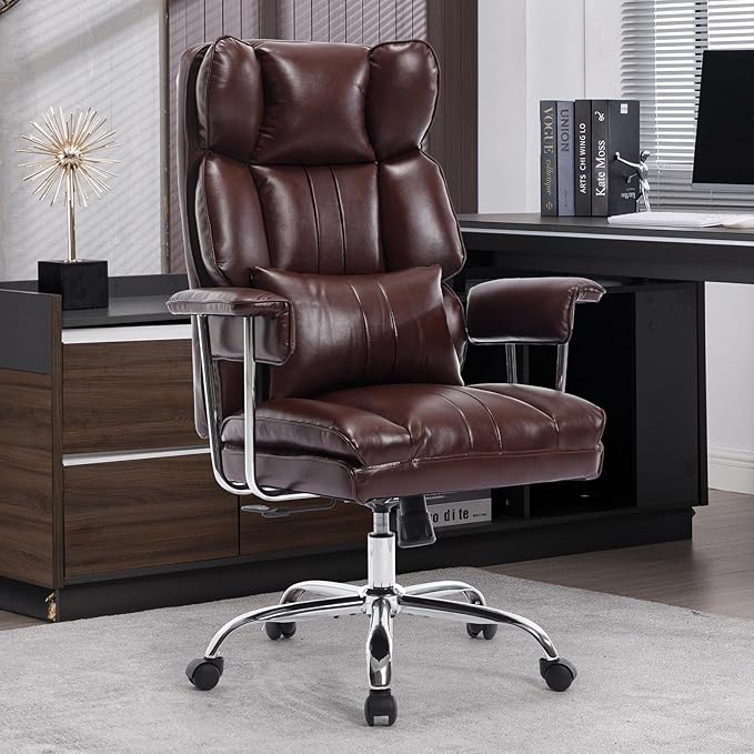 Big and Tall Office Chair 500lbs Wide Seat Executive Office Desk Chair High-Back Office Task Chair, Ergonomic Lumbar Support Computer Office Chairs for Heavy People(Brown)