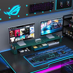 gianotter Dual Monitor Stand Riser, Desk Organizer With Drawer and 2 Pen Holders, Monitor Stand for Desk, Office Decor Essentials (Green)