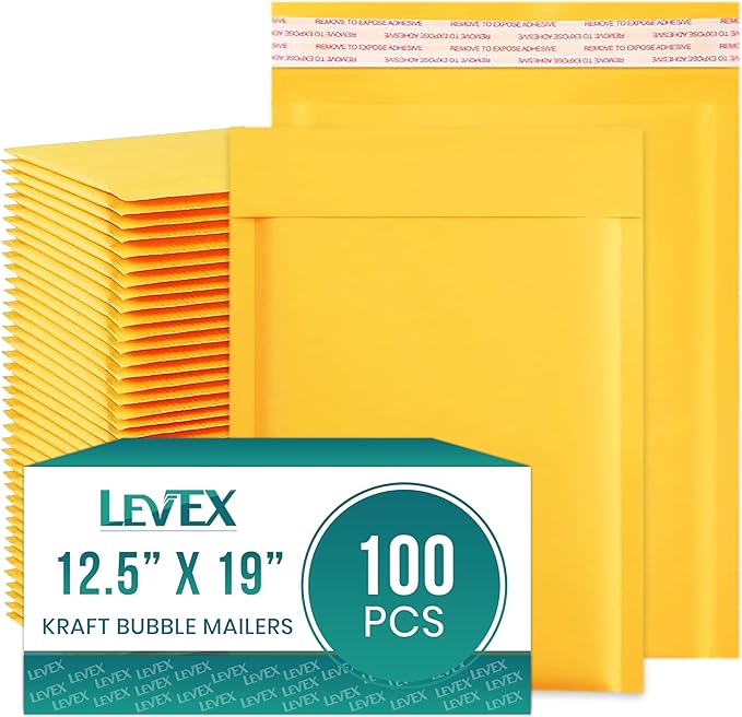 Levex - #6 12.5" x 19 [100 Pack) Kraft Bubble Mailers, Padded Envelope Mailers, Packing Envelope & Mailing Bags for Shipping