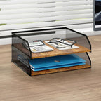 Natwind 2-Tier Stackable Paper Tray, Metal Mesh Desktop Organizer, Paper Sorter, Letter Trays,File Document Storage Rack for for Home, Office, School (Retro)