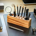 Solid Pine Wood Pen Holder for Desk – Fountain Pen Holder – Stylish Wooden Pencil Holder and Pen Desk Organizer