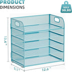 Marbrasse Paper Organizer Letter Tray, 5 Tier Mesh File Organizer with Handle, Paper Sorter Desk Organizer for Home Office Supplies - Blue