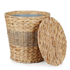 YANGQIHOME Wicker Trash Can with Lid - Water Hyacinth & Seagrass Garbage Can - Handwoven Wicker Waste Basket for Bathroom, Bedroom, Office, Living Room, Laundry Room - 3.8 Gallon