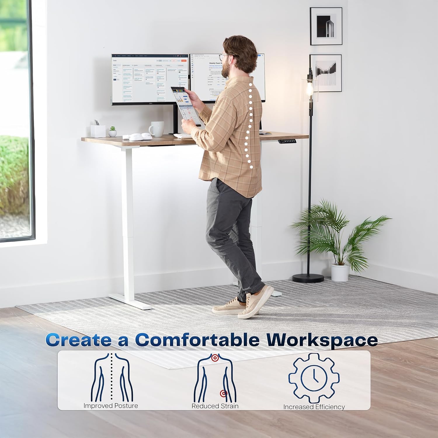 VIVO Electric 60 x 30 in Standing Desk, Memory Height Adjustment, 1B Series, Reclaimed Wood Top White Frame, DESK-KIT-1W6P-30