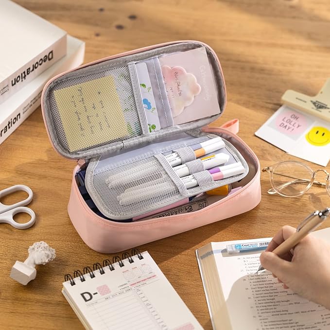 CICIMELON Durable Pencil Case Big Storage Pen Pouch Bag for School Supplies Office College Teen Girls Adults, Pink
