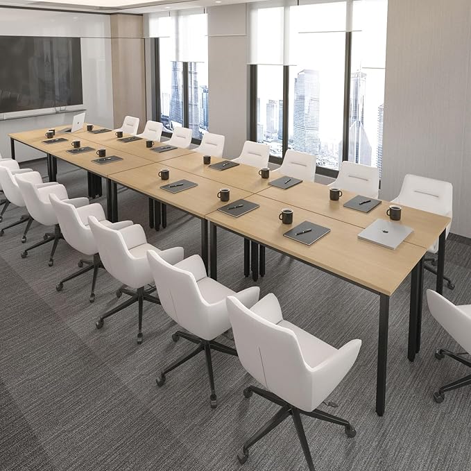 Bonzy Home Conference Tables 18ft Office Computer Desk for Meeting Room Study Writing Printer Table Meeting Seminar Table for 20 People Rustic Vintage Natural 8PCS 220.4"x47.2"x29.5"